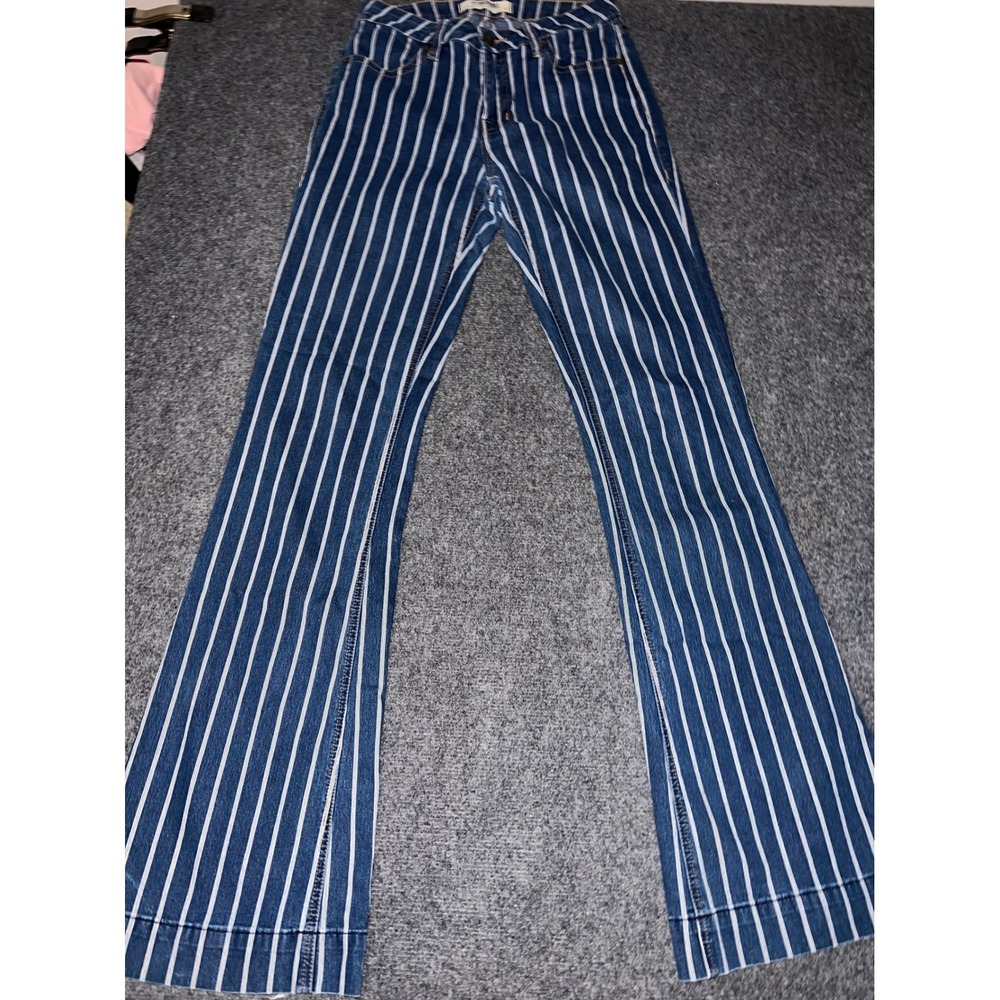Rock & Roll Denim Womens High Rise Trouser Striped Jeans Blue White Size 27